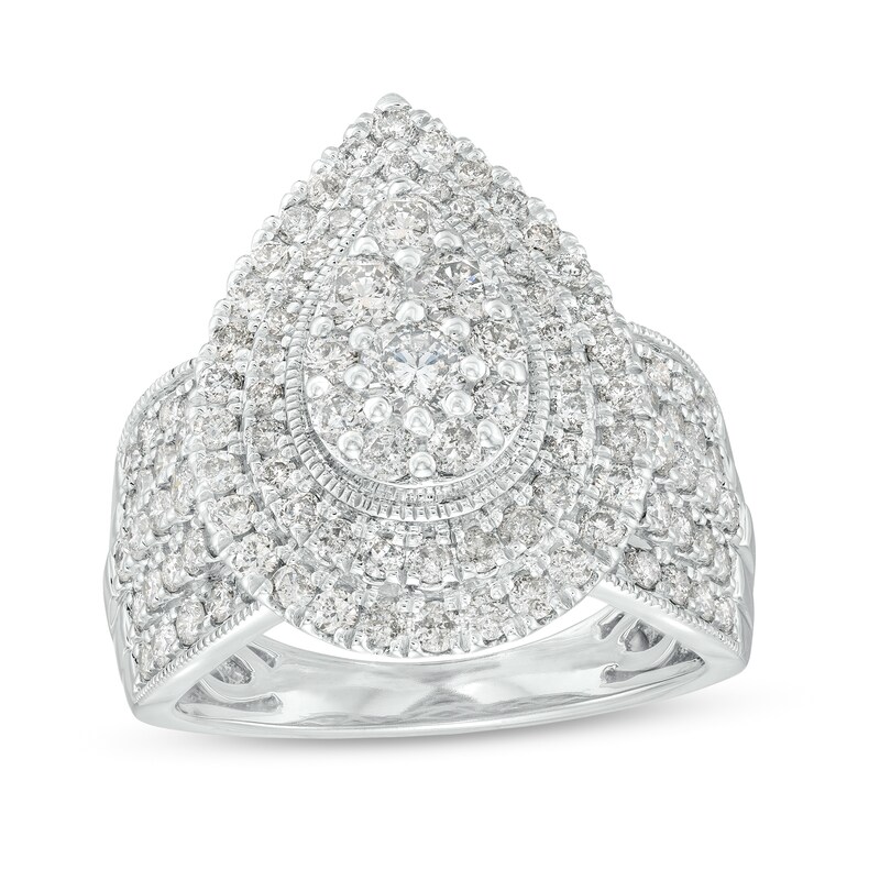 Main Image 1 of 2 CT. T.W. Pear-Shaped Multi-Diamond Double Frame Multi-Row Vintage-Style Engagement Ring in 10K White Gold (J/I3)