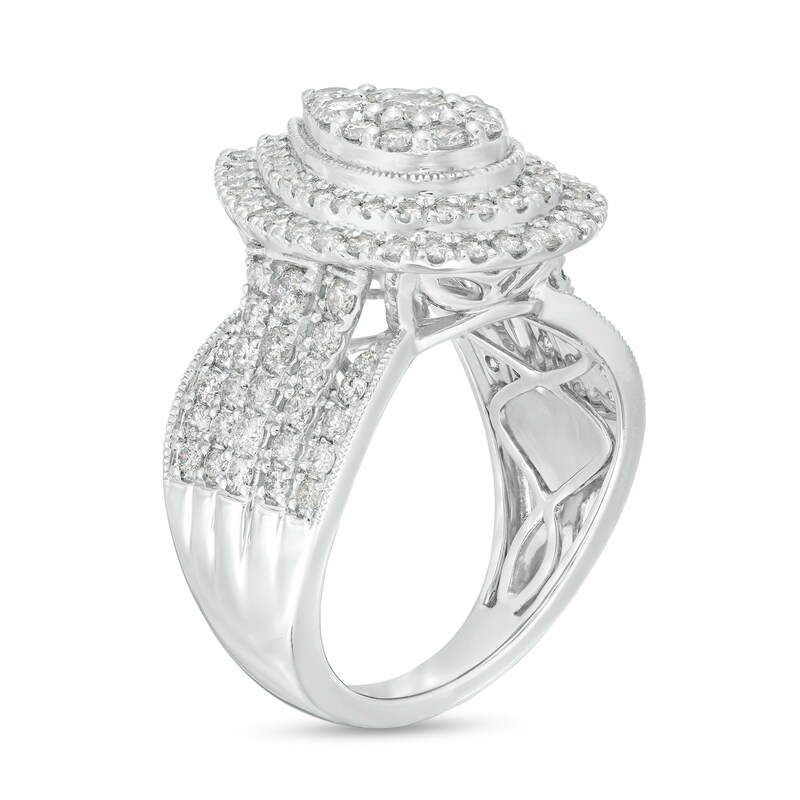 Main Image 3 of 2 CT. T.W. Pear-Shaped Multi-Diamond Double Frame Multi-Row Vintage-Style Engagement Ring in 10K White Gold (J/I3)