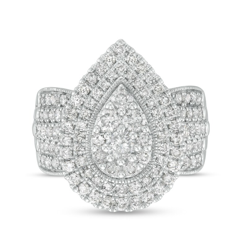 Main Image 4 of 2 CT. T.W. Pear-Shaped Multi-Diamond Double Frame Multi-Row Vintage-Style Engagement Ring in 10K White Gold (J/I3)