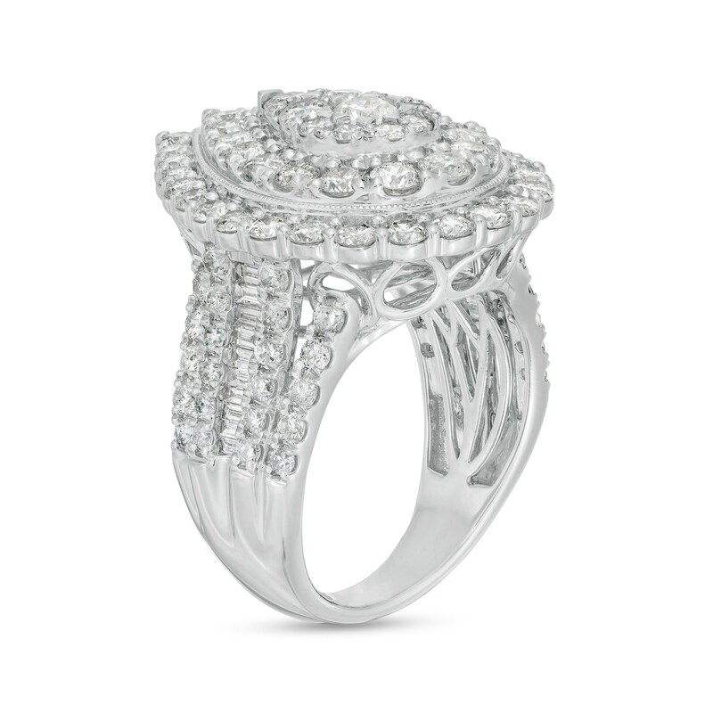 Main Image 3 of 4 CT. T.W. Pear-Shaped Multi-Diamond Double Frame Vintage-Style Engagement Ring in 10K White Gold (J/I3)