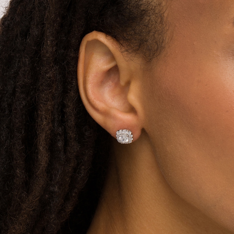Main Image 2 of 1-1/2 CT. T.W. Diamond Cushion-Shaped Frame Stud Earrings in 10K White Gold