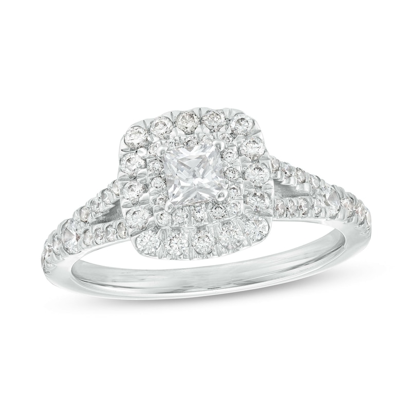 Main Image 1 of 1 CT. T.W. Princess-Cut Diamond Double Cushion-Shaped Frame Split Shank Engagement Ring in 14K White Gold