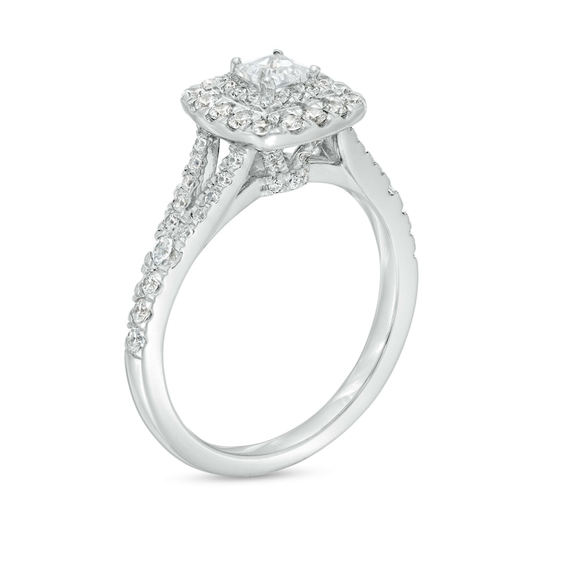 Main Image 3 of 1 CT. T.W. Princess-Cut Diamond Double Cushion-Shaped Frame Split Shank Engagement Ring in 14K White Gold