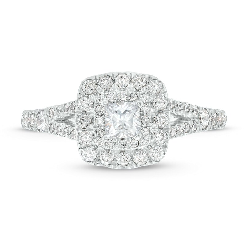 Main Image 4 of 1 CT. T.W. Princess-Cut Diamond Double Cushion-Shaped Frame Split Shank Engagement Ring in 14K White Gold