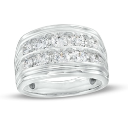 2 CT. T.W. Diamond Double Row Alternating Anniversary Band in 10K White Gold
