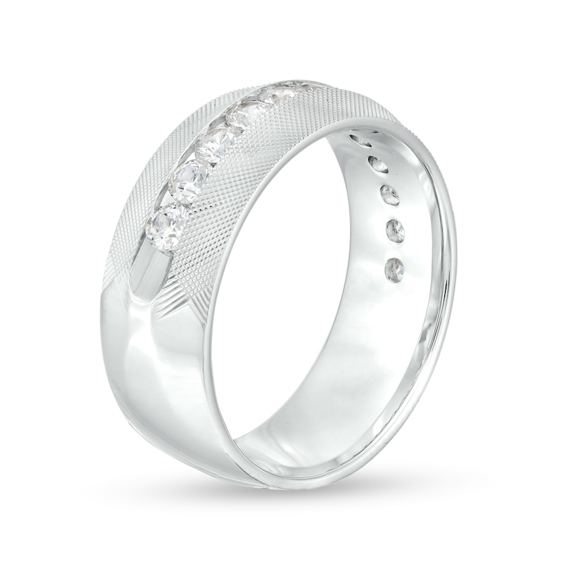 Main Image 3 of 1 CT. T.W. Diamond Textured Wedding Band in 10K White Gold