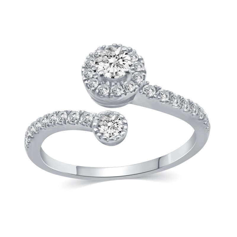 Main Image 1 of 1/2 CT. T.W. Diamond Frame Open Bypass Ring in 14K White Gold