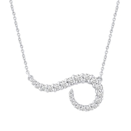 1/2 CT. T.W. Diamond Graduated Sideways Curve Necklace in 14K White Gold