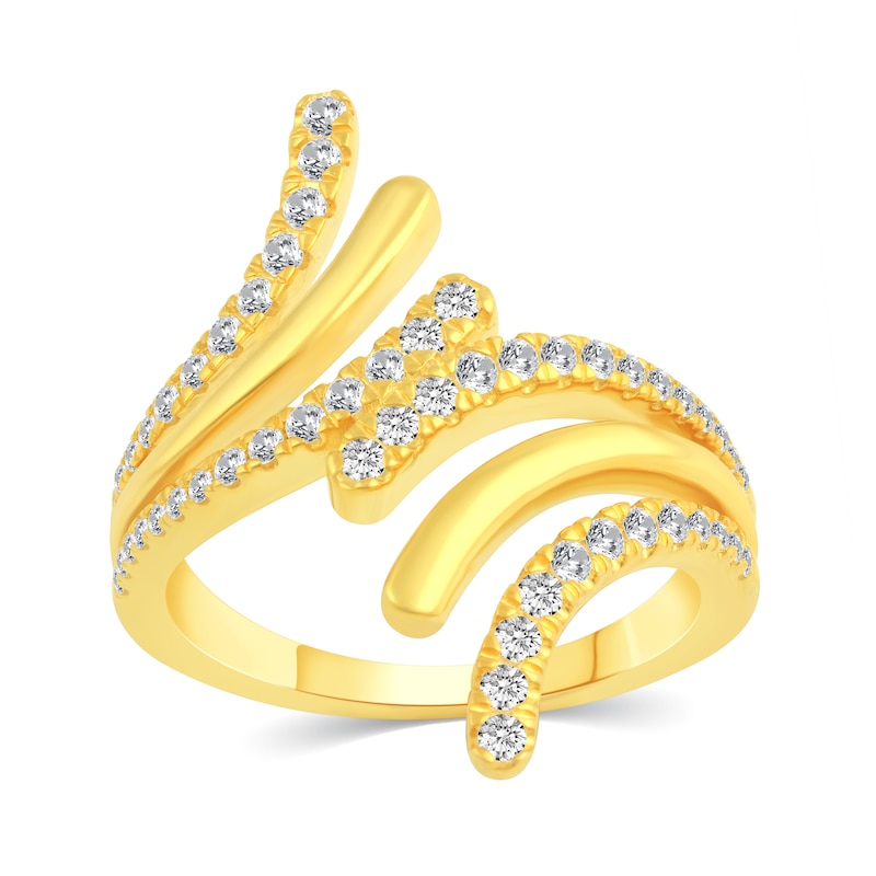 Main Image 1 of 1/2 CT. T.W. Diamond Graduated Feathered Split Shank Ring in 14K Gold