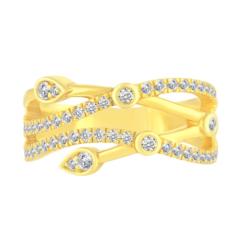 1/2 CT. T.W. Diamond Orbit-Style Multi-Row Crossover Ring in 14K Gold