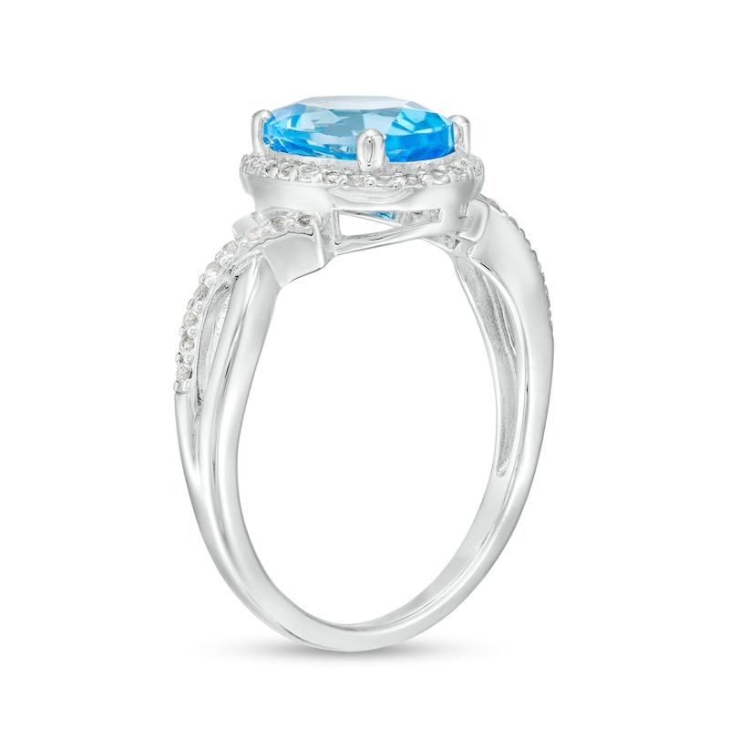 Main Image 3 of Oval Swiss Blue Topaz and White Lab-Created Sapphire Frame Pendant, Stud Earrings and Ring Set in Sterling Silver