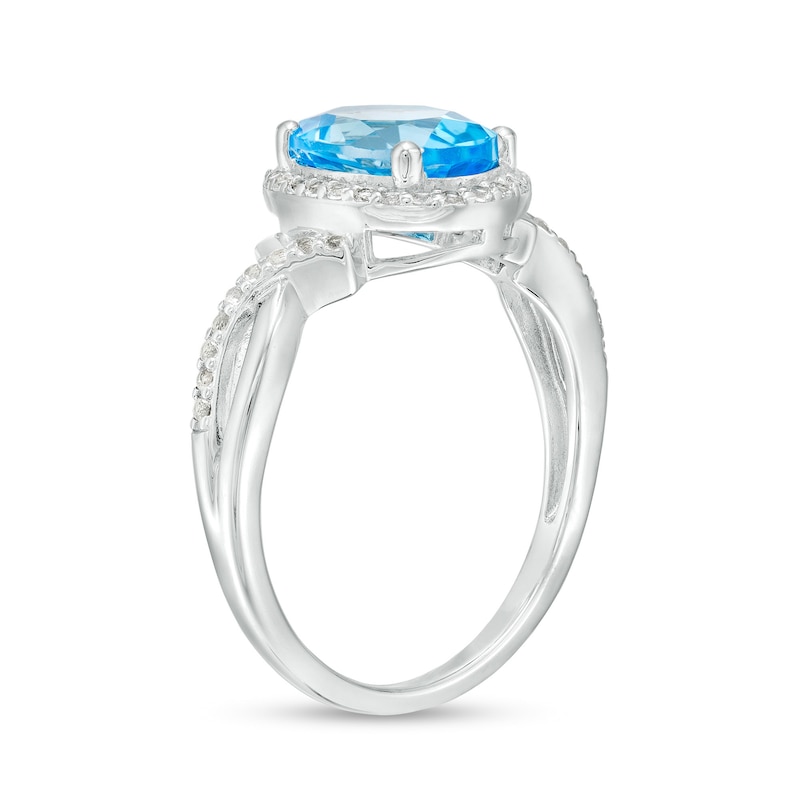 Oval Swiss Blue Topaz and White Lab-Created Sapphire Frame Pendant, Stud Earrings and Ring Set in Sterling Silver