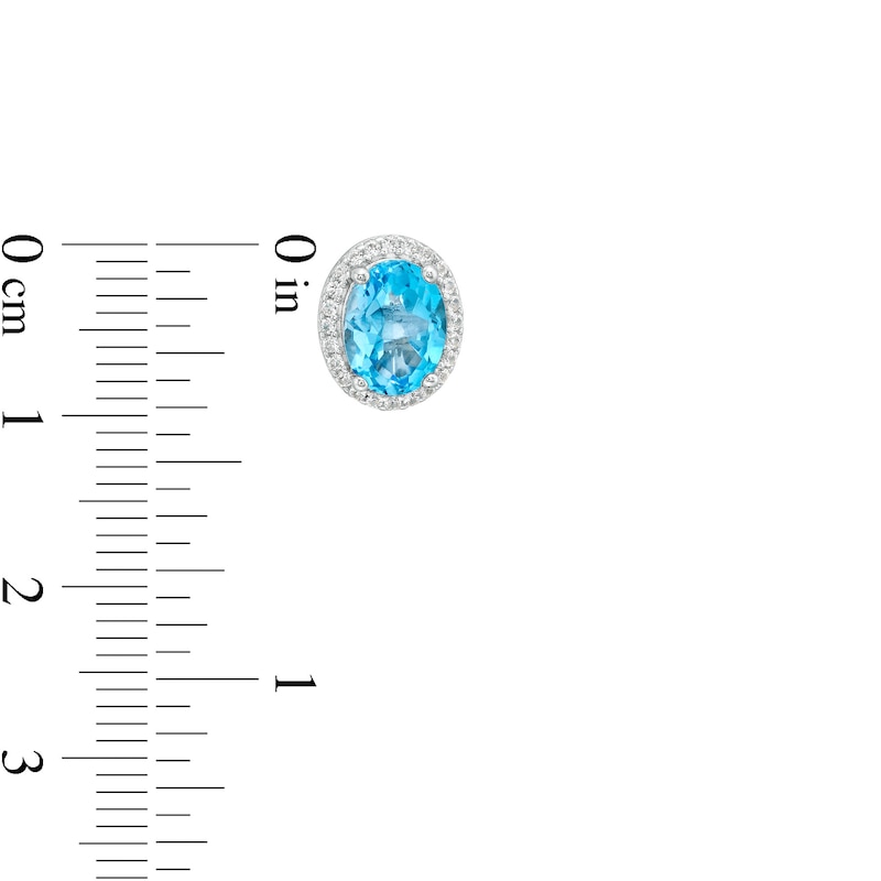 Main Image 5 of Oval Swiss Blue Topaz and White Lab-Created Sapphire Frame Pendant, Stud Earrings and Ring Set in Sterling Silver