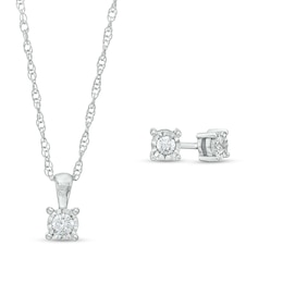 1/3 CT. T.W. Diamond Solitaire Pendant and Stud Earrings Set in Sterling Silver (J/I3)