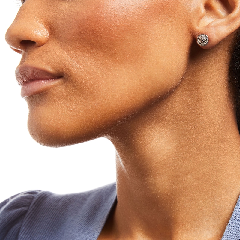 Main Image 2 of Diamond Accent Beaded Frame Stud Earrings in Sterling Silver