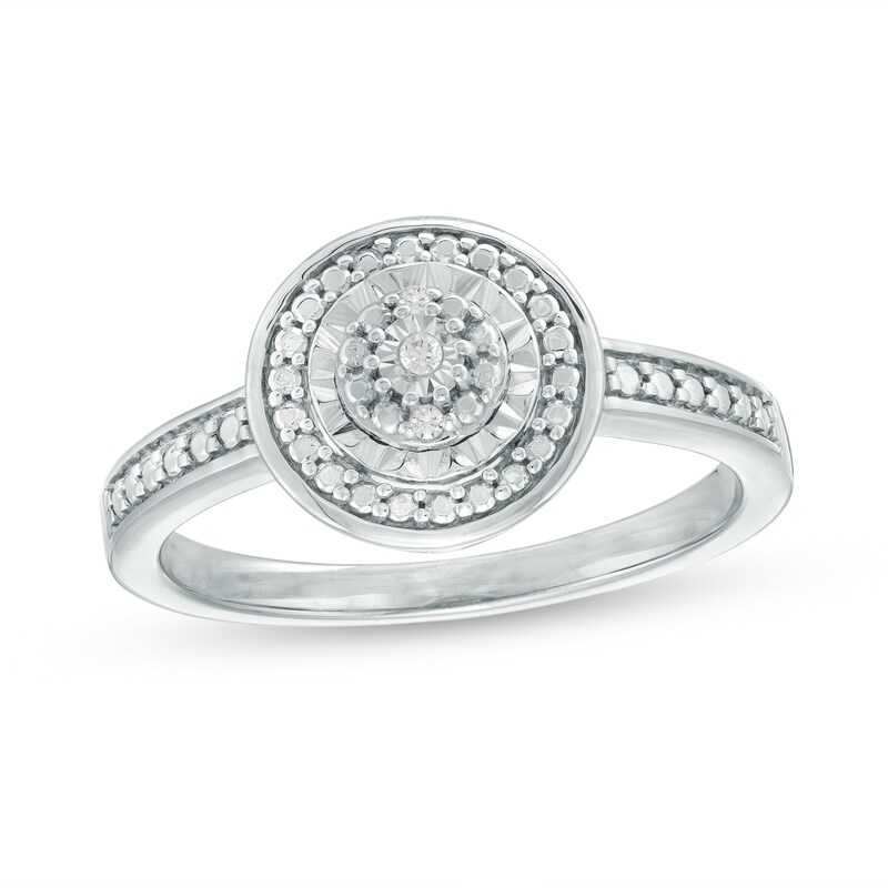 Main Image 1 of Diamond Accent Beaded Frame Ring in Sterling Silver