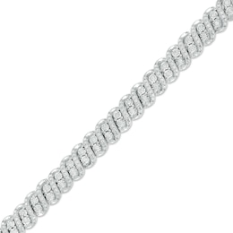 1 CT. T.W. Diamond Double Row Alternating Swirl Line Bracelet in Sterling Silver – 7.25&quot;