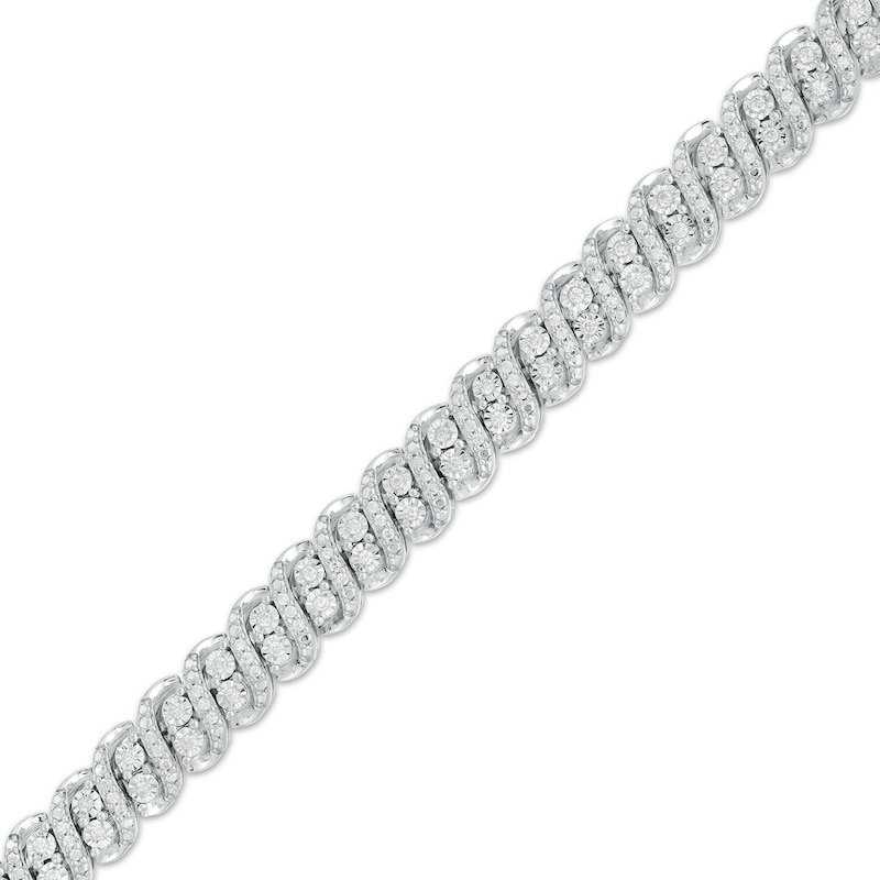 1 CT. T.W. Diamond Double Row Alternating Swirl Line Bracelet in Sterling Silver – 7.25"