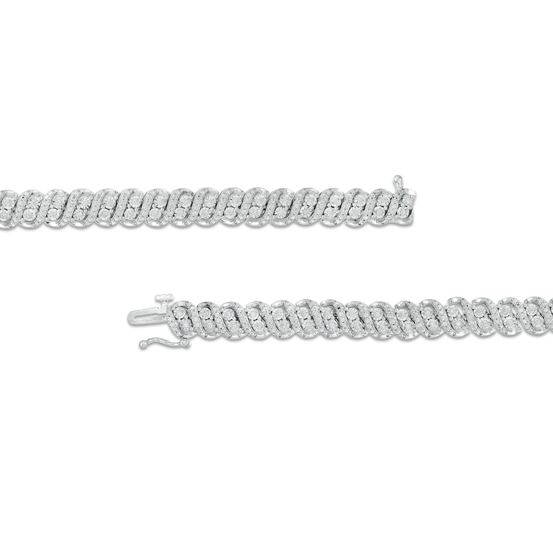 1 CT. T.W. Diamond Double Row Alternating Swirl Line Bracelet in Sterling Silver – 7.25"