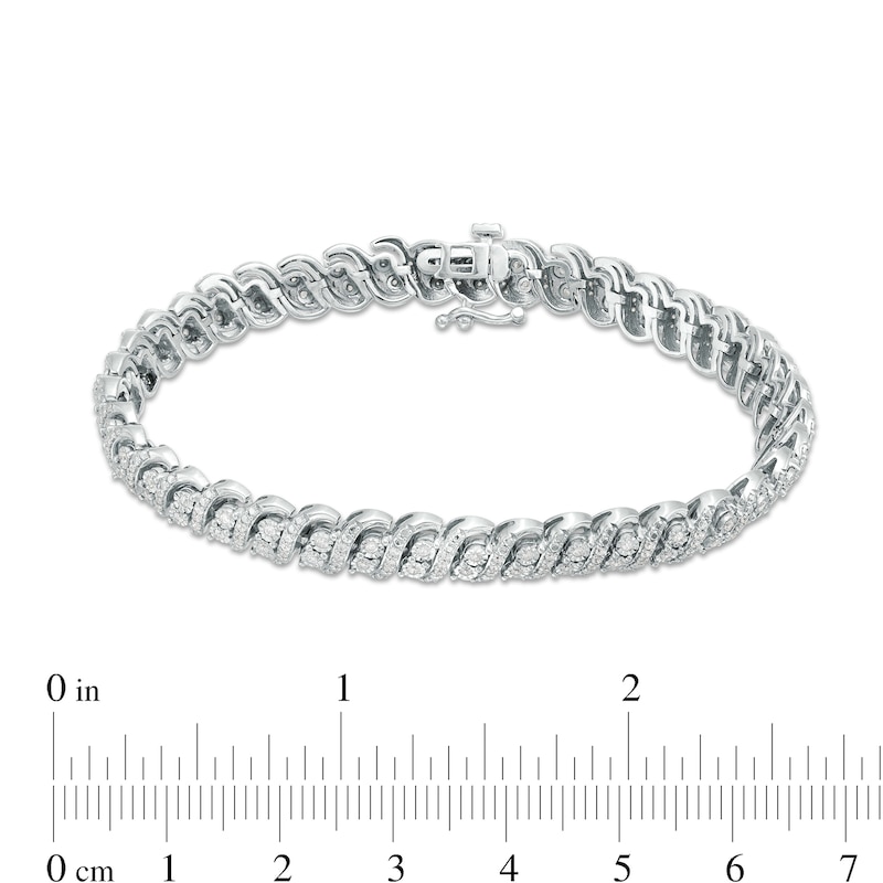 1 CT. T.W. Diamond Double Row Alternating Swirl Line Bracelet in Sterling Silver – 7.25"