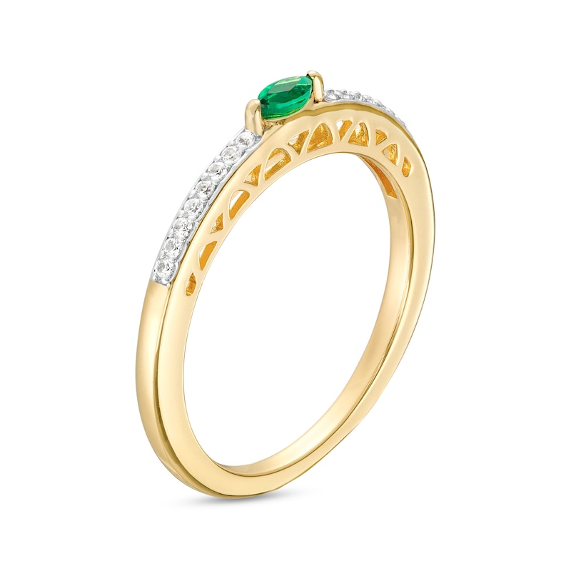 Main Image 3 of Marquise Lab-Created Emerald and White Lab-Created Sapphire Ring in Sterling Silver with 14K Gold Plate – Size 7