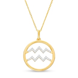 1/8 CT. T.W. Diamond Aquarius Zodiac Sign Open Circle Pendant in Sterling Silver with 14K Gold Plate