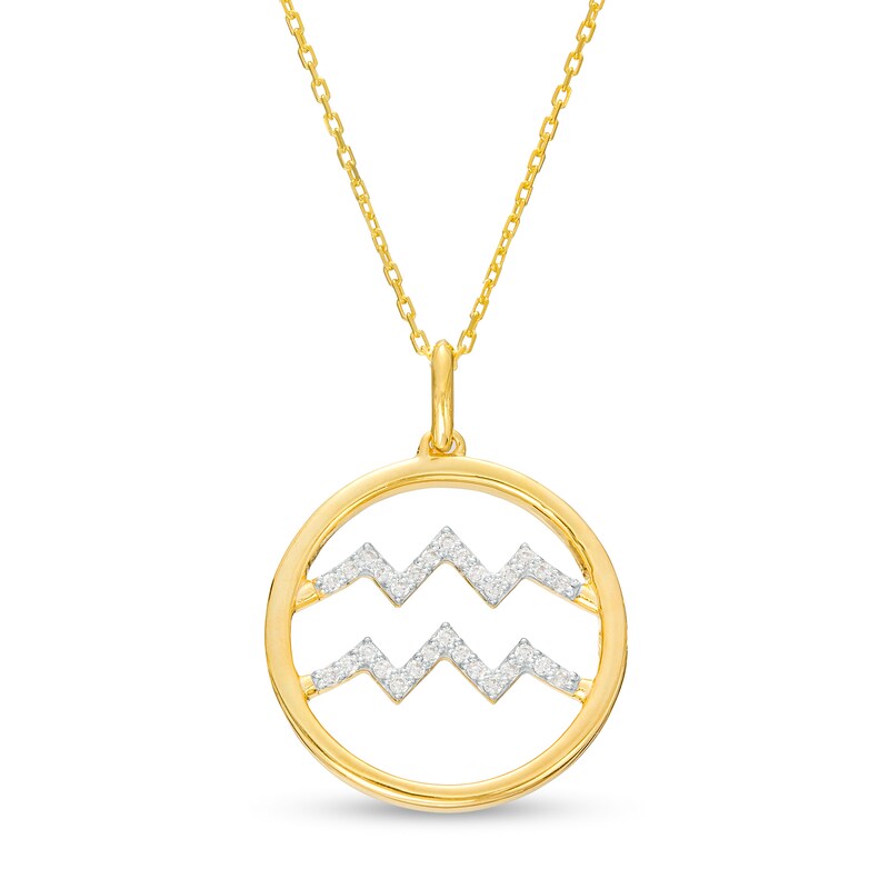 Main Image 1 of 1/8 CT. T.W. Diamond Aquarius Zodiac Sign Open Circle Pendant in Sterling Silver with 14K Gold Plate