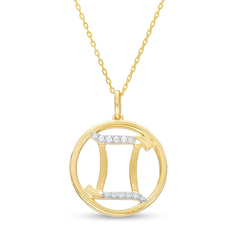 Main Image 1 of 1/15 CT. T.W. Diamond Gemini Zodiac Sign Open Circle Pendant in Sterling Silver with 14K Gold Plate