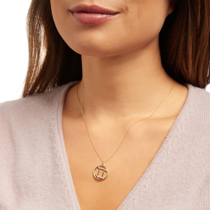 Main Image 2 of 1/15 CT. T.W. Diamond Gemini Zodiac Sign Open Circle Pendant in Sterling Silver with 14K Gold Plate