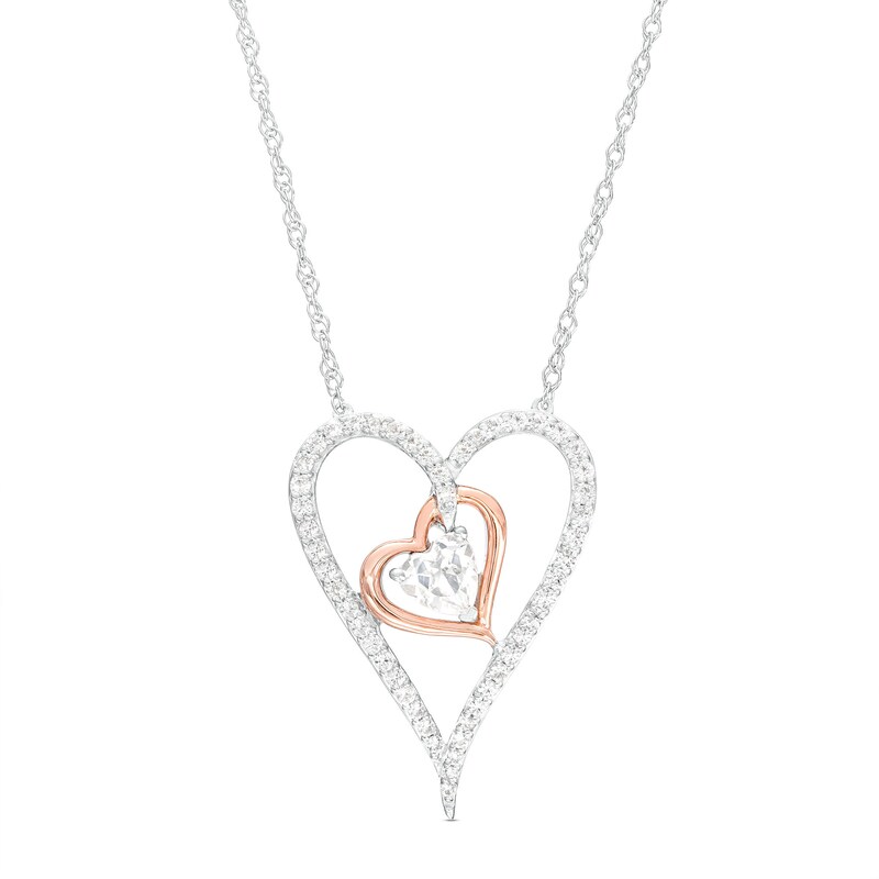 5.0mm HeartShaped White LabCreated Sapphire Tilted Double Heart