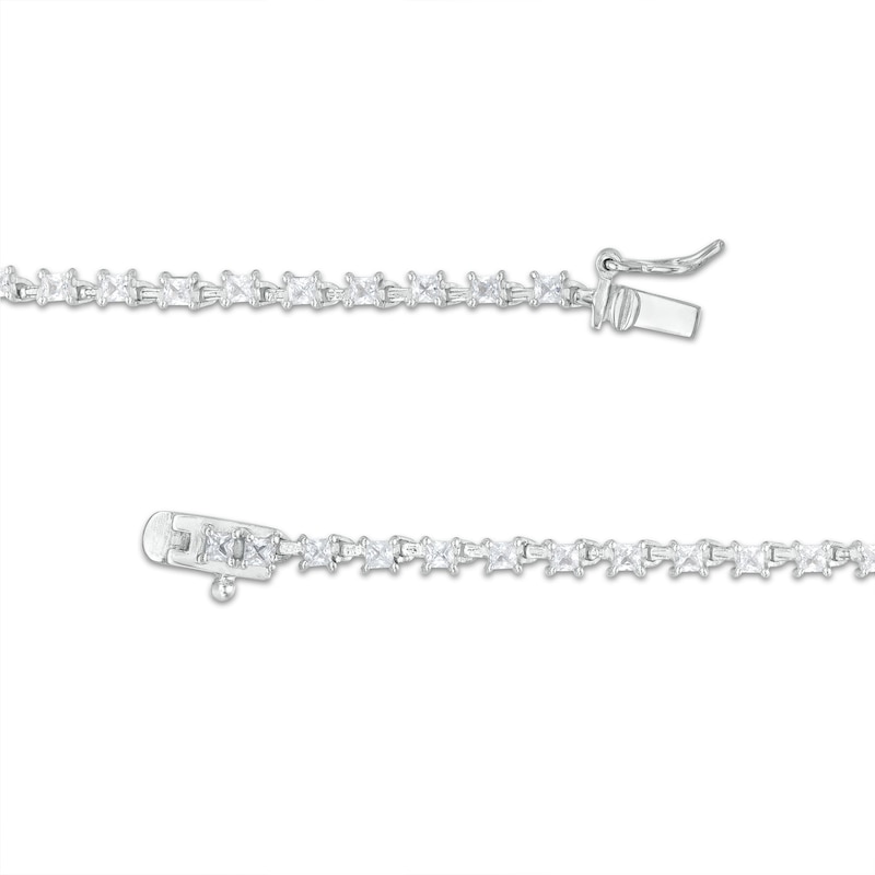 Main Image 3 of Princess-Cut White Lab-Created Sapphire Graduated Necklace in Sterling Silver