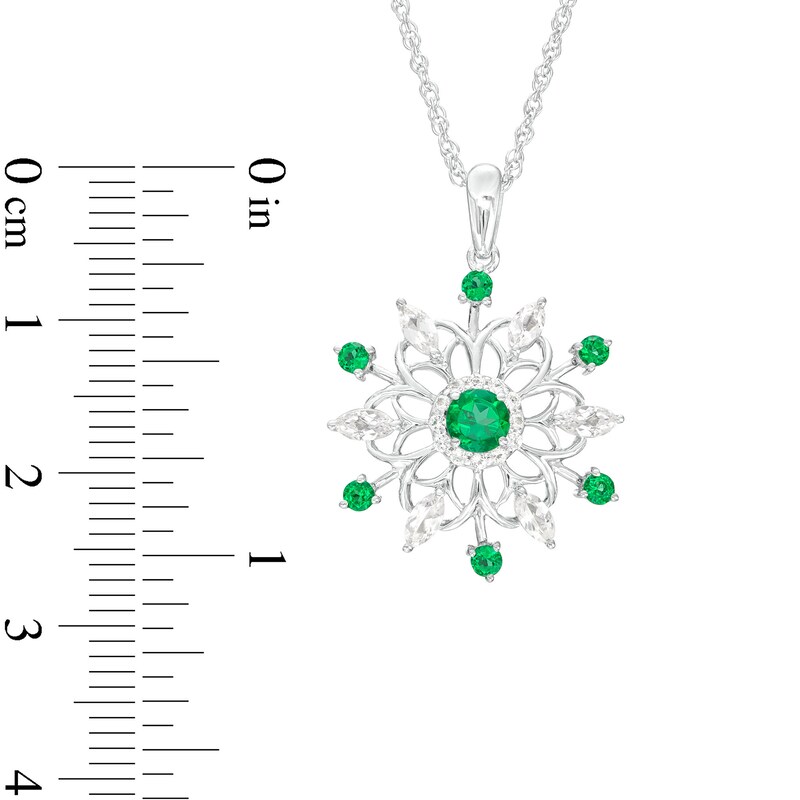Main Image 3 of Lab-Created Emerald and White Lab-Created Sapphire Snowflake Pendant in Sterling Silver