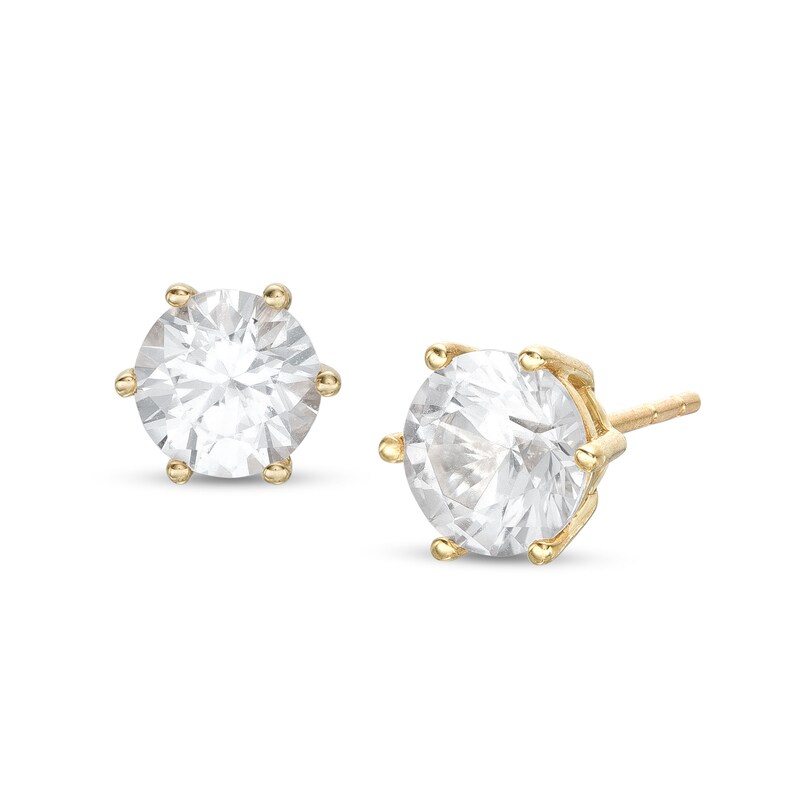 Main Image 1 of 6.5mm White Lab-Created Sapphire Solitaire Stud Earrings in 10K Gold