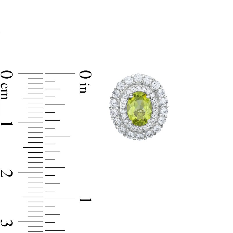 Main Image 3 of Oval Peridot and White Lab-Created Sapphire Double Frame Stud Earrings in Sterling Silver