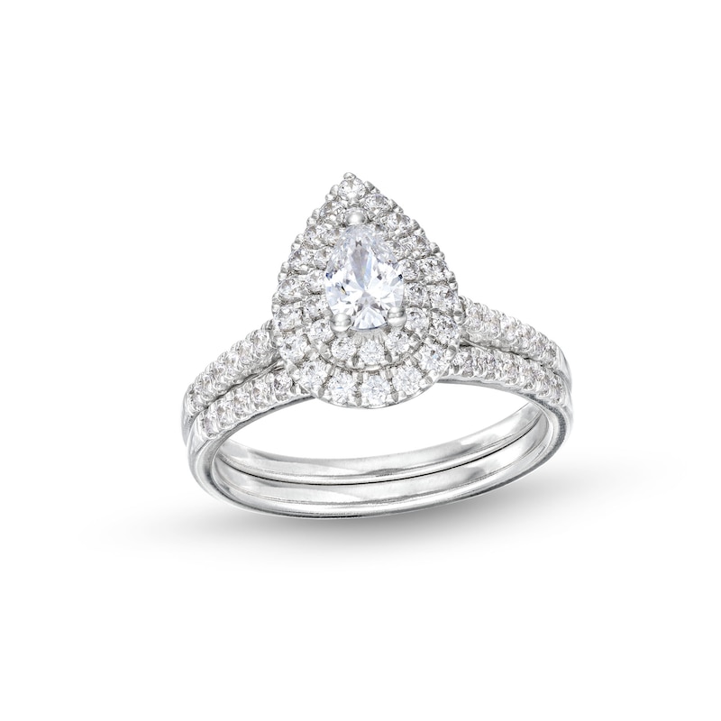 Main Image 1 of 1 CT. T.W. Pear-Shaped Diamond Frame Bridal Set in 14K White Gold (I/I1)