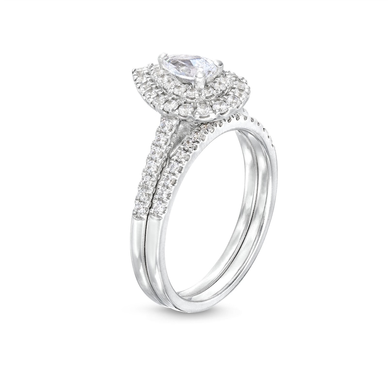 1 CT. T.W. Pear-Shaped Diamond Frame Bridal Set in 14K White Gold (I/I1)