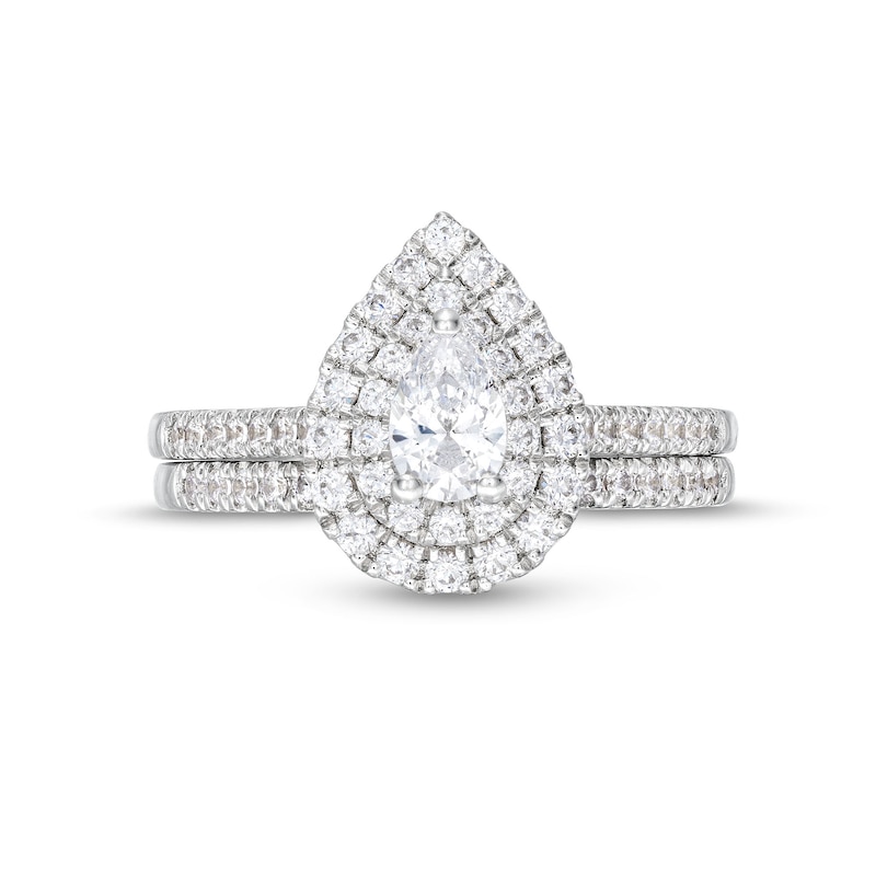 1 CT. T.W. Pear-Shaped Diamond Frame Bridal Set in 14K White Gold (I/I1)