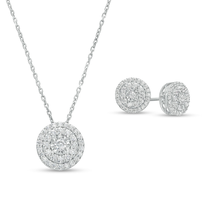 Main Image 1 of 1 CT. T.W. Multi-Diamond Frame Pendant and Stud Earrings Set in Sterling Silver