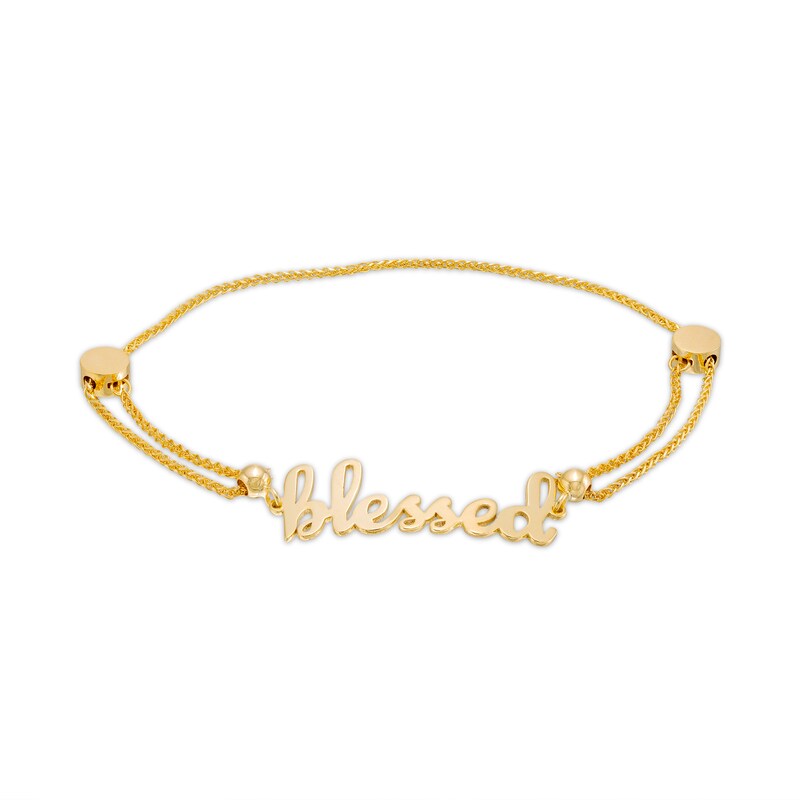 Main Image 1 of "blessed" Script Bolo Bracelet in 10K Gold – 9"