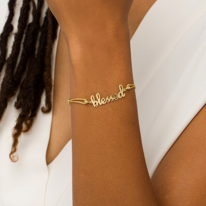 Main Image 2 of "blessed" Script Bolo Bracelet in 10K Gold – 9"