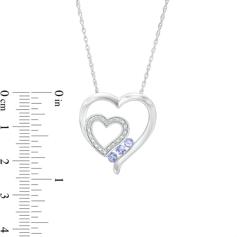 Main Image 3 of 3.0mm Tanzanite and Diamond Accent Double Heart Pendant in Sterling Silver