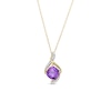 Thumbnail Image 0 of 6.5mm Cushion-Cut Amethyst and 1/20 CT. T.W. Diamond Bypass Twist Pendant in 10K Gold