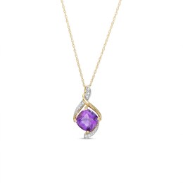 6.5mm Cushion-Cut Amethyst and 1/20 CT. T.W. Diamond Bypass Twist Pendant in 10K Gold