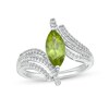 Thumbnail Image 1 of Marquise Peridot and White Lab-Created Sapphire Triple Row Bypass Ring in Sterling Silver
