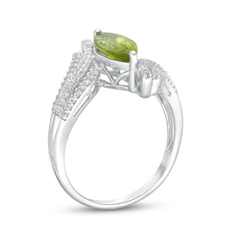 Main Image 3 of Marquise Peridot and White Lab-Created Sapphire Triple Row Bypass Ring in Sterling Silver