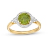 Thumbnail Image 1 of 7.0mm Peridot and White Lab-Created Sapphire Frame Tri-Sides Ring in Sterling Silver with 14K Gold Plate – Size 7