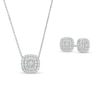 Thumbnail Image 1 of 1 CT. T.W. Diamond Double Cushion-Shaped Frame Pendant and Stud Earrings Set in Sterling Silver - 17"