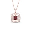 Thumbnail Image 1 of 7.0mm Cushion-Cut Garnet and White Lab-Created Sapphire Open Frame Pendant in Sterling Silver with 18K Rose Gold Plate