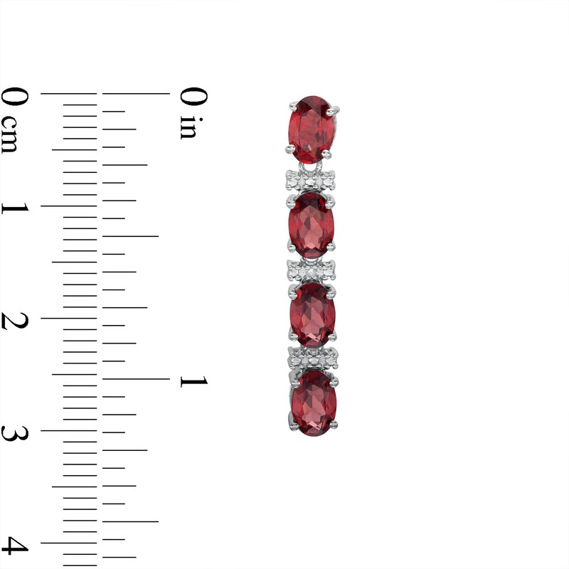 Main Image 3 of Oval Garnet and Diamond Accent Alternating Drop Earrings in Sterling Silver