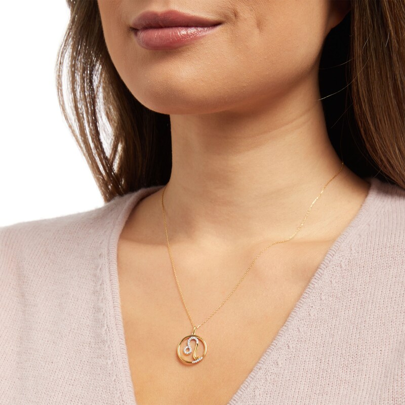 Main Image 2 of 1/8 CT. T.W. Diamond Leo Zodiac Sign Open Circle Pendant in Sterling Silver with 14K Gold Plate